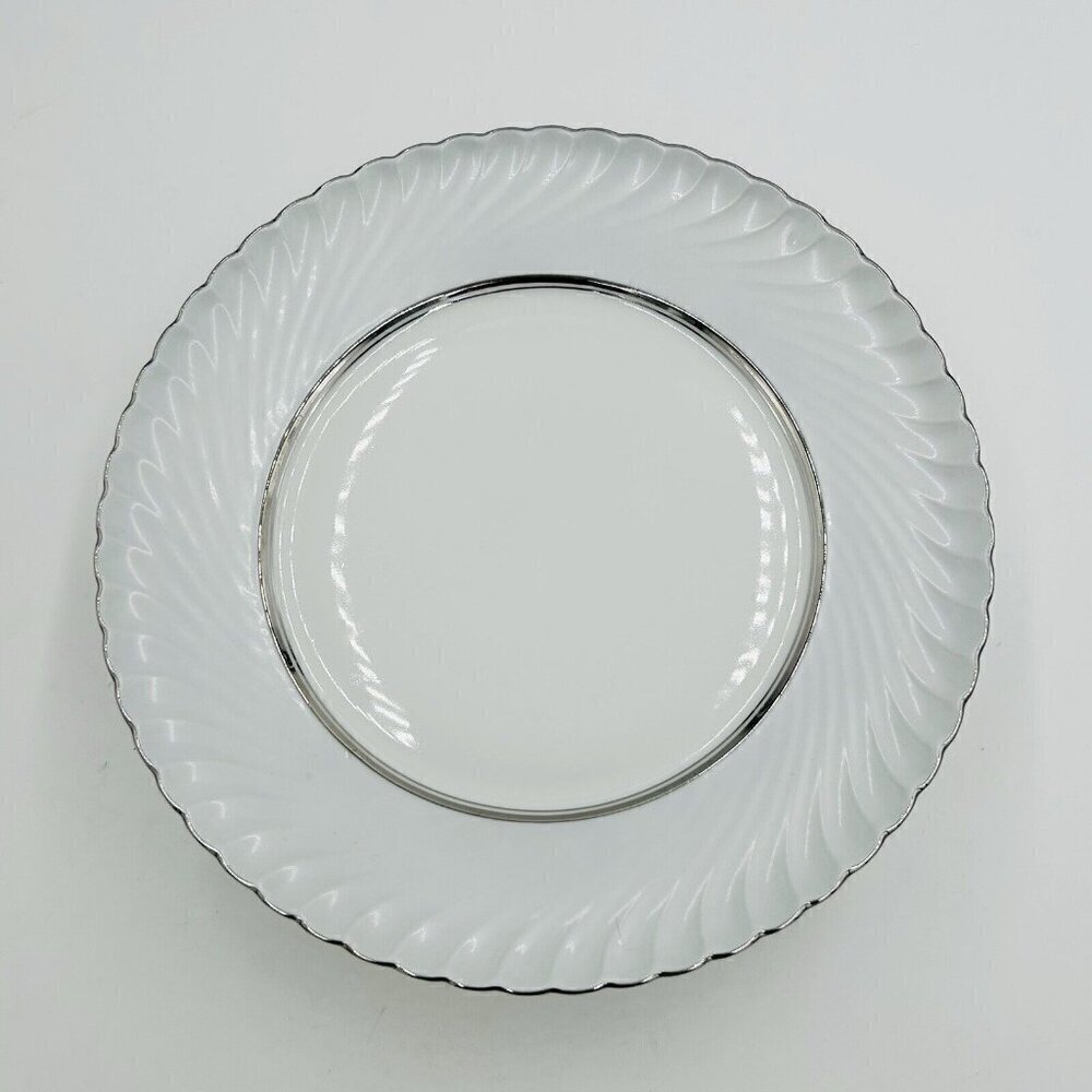 Royal Tettau White with Silver Trim / Ring 10.75" Dinner Plate Scalloped Vintage